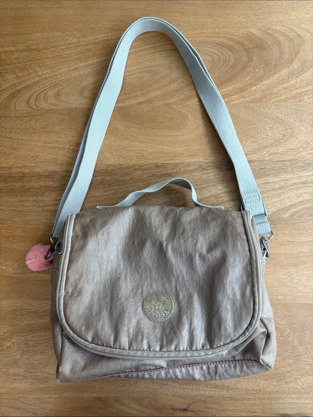 Kipling Metallic Taupe Lunch Box with Light Gray Strap